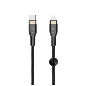 FIXED - Krátký nabíjecí a datový opletený kabel FIXED s konektory USB-C/Lightning a podporou PD, 0.5m, MFI, černý