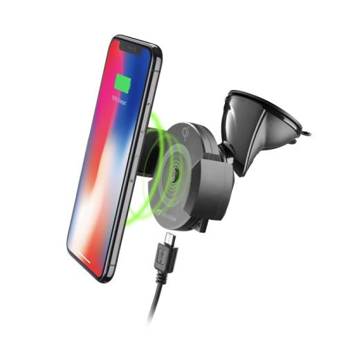 Cellularline - Univerzální držák CellularLine Pilot Active s přísavkou a funkcí bezdrátového nabíjení, černý