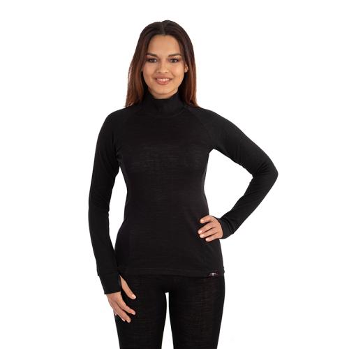 Moto Jitka - Triko Teddy bear dl.rukáv dámské černé + stojáček - merino vlna 