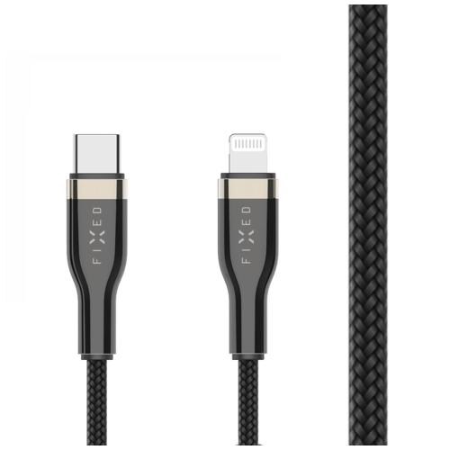 FIXED - Krátký nabíjecí a datový opletený kabel FIXED s konektory USB-C/Lightning a podporou PD, 0.5m, MFI, černý
