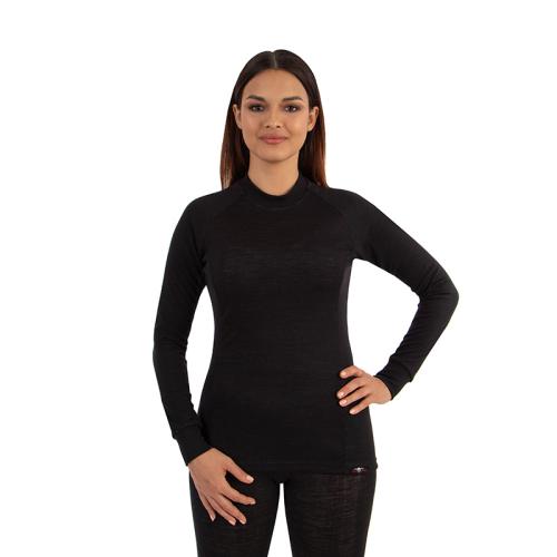 Moto Jitka - Triko Teddy bear  dl. rukáv dámské černé bez stojáčku - merino vlna 